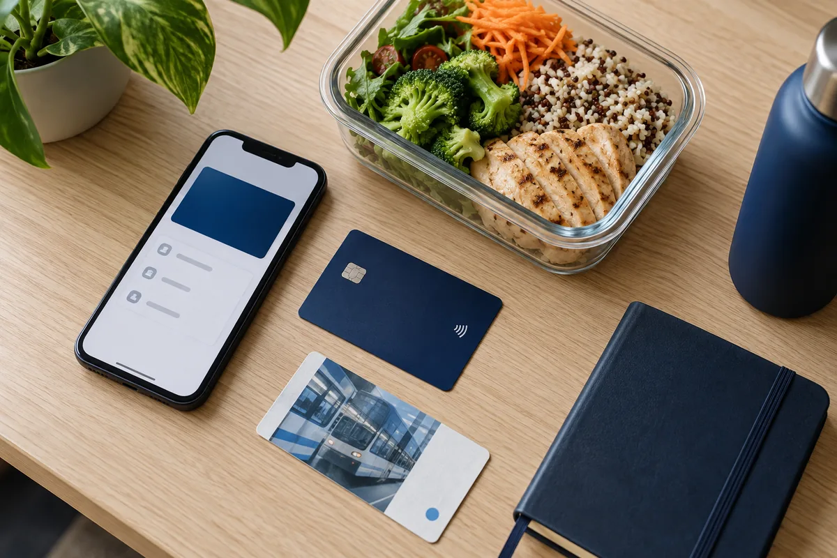 Cartão, alimentação e itens relacionados a benefícios corporativos.